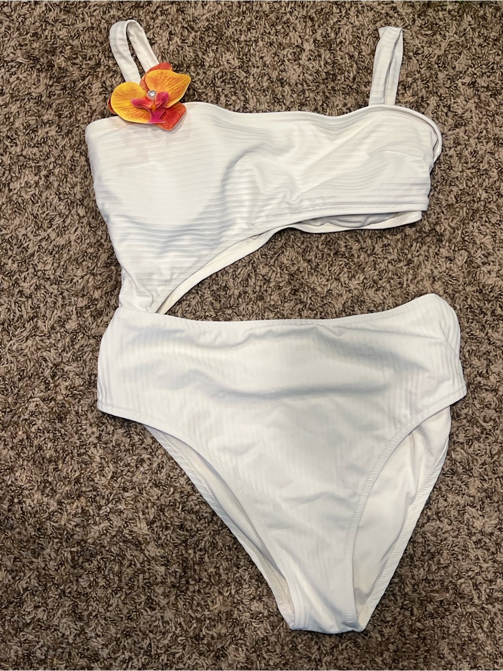 Shade & Shore White One-Piece Swimsuit with Orange Floral Accent